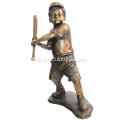 Boy-Statue Bronze Baseball für Gartendekoration